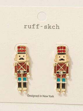 Christmas Glitter Enamel Nutcracker Drop Earrings